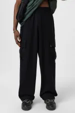 Bel Lastikli Kargo Baggy Pantolon Siyah