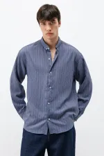 Striped Oversize Shirt Indigo