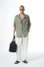 Oversize Deliklı Triko Gömlek Haki