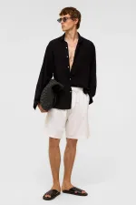 Oversize Uzun Kollu Keten Gömlek Siyah