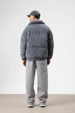 Oversize Kadife Şişme Mont Füme