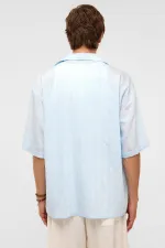 Oversize Çizgili Kısa Kollu Modal Kumaş Gömlek Bebe Mavi