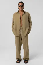 Baggy Fit Muslin Linen Trousers Khaki