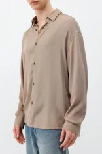 Lightly Textured Oversize Shirt, Mink