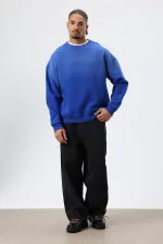 Sweat-shirt oversize bleu marine à détails en pierre délavée