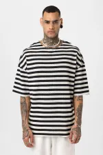 Striped Oversize Knit T-Shirt Black