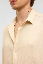 Oversize Long-Sleeve Modal Fabric Shirt, Beige