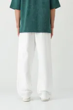 Baggy Fit Yıkamalı Eşofman Alt Ekru