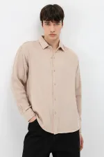 Chemise oversize beige en coton texturé