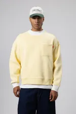 Bisiklet Yaka Cep Detaylı Oversize Sweatshirt Sarı
