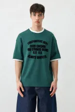 Baskılı Bisiklet Yaka Oversize Tişört Nefti