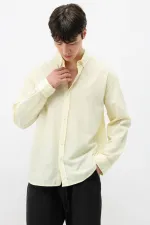 Basic Oversize Pamuk  Keten Gömlek Sarı