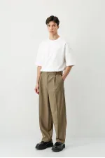 Baggy Fit Pilili Pantolon Haki