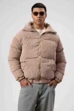 Doudoune oversize en velours beige