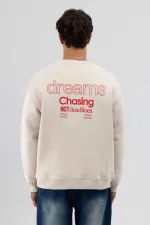 Oversize Bisiklet Yaka Baskılı Sweatshirt Taş