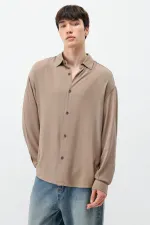 Lightly Textured Oversize Shirt, Mink