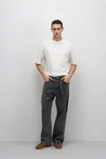 Jean baggy rayé gris avec ceinture