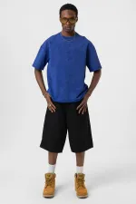 Yıkamalı Basic Oversize Tişört Saks