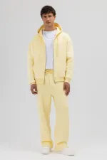 Basic Fermuarlı Oversize Kapüşonlu Sweatshirt Sarı