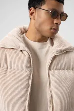 Doudoune oversize en velours couleur pierre