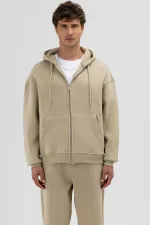 Sweat-shirt à capuche basique oversize zippé kaki