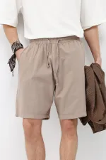 Oversize Keten Şort Taş