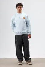 Oversize Crew Neck Printed Sweatshirt Baby Blue