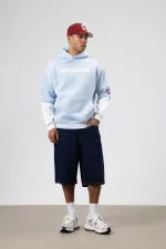 Oversize Baskılı Kapüşonlu Sweatshirt Bebe Mavi