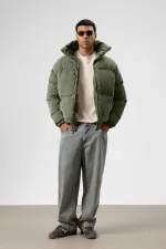 Doudoune oversize en velours kaki