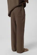 Baggy Fit Müslin Keten Pantolon Kahve