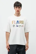 Baskılı Oversize Tişört Ekru