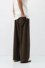 Super Baggy Fit Keten Pantolon Kahve