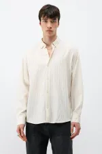 Çizgili Oversize Gömlek Krem