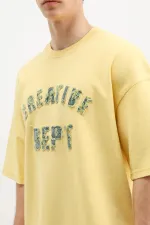 Yıkamalı Yazı Baskılı Oversize Tişört Sarı