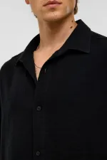 Chemise oversize à manches courtes en mousseline, noire