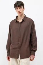 Uzun Kollu Basic Oversize Gömlek Kahve