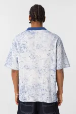 Yıkamalı Oversize Polo Yaka Tişört İndigo