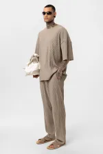 Basic Oversize Crew Neck Ottoman Suit, Mink