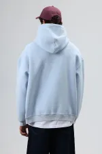 Sweat à capuche imprimé oversize bleu ciel