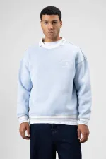 Oversize Yaka Nakış Detaylı Sweatshirt Bebe Mavi