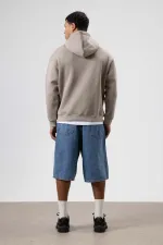 Oversize Baskılı Kapüşonlu Sweatshirt Açık Vızon