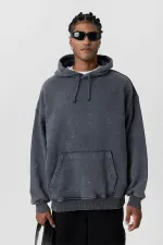 Premıum Yıkamalı Kapüşonlu Oversize Sweatshirt Siyah