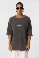 T-shirt oversize en maille imprimée délavée, couleur café