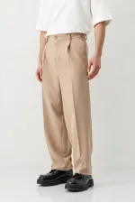 Baggy Fit Pleated Trousers Beige