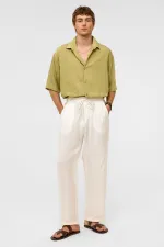 Oversize Striped Short-Sleeved Modal Fabric Shirt, Green