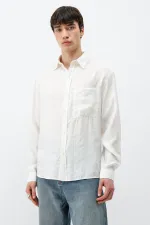 Modal Kumaş Cepli Oversize Gömlek Ekru