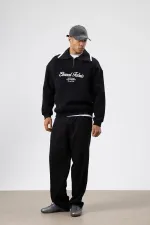 Sweat-shirt noir oversize à col zippé