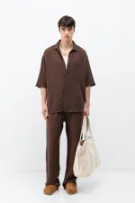 Müslin Kumaş Rahat Kalıp Keten Takım Kahve