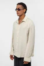 Basic Oversize Long-Sleeve Modal Blend Shirt, Beige