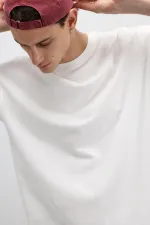 Basic Oversize Bisiklet Yaka Tişört Ekru